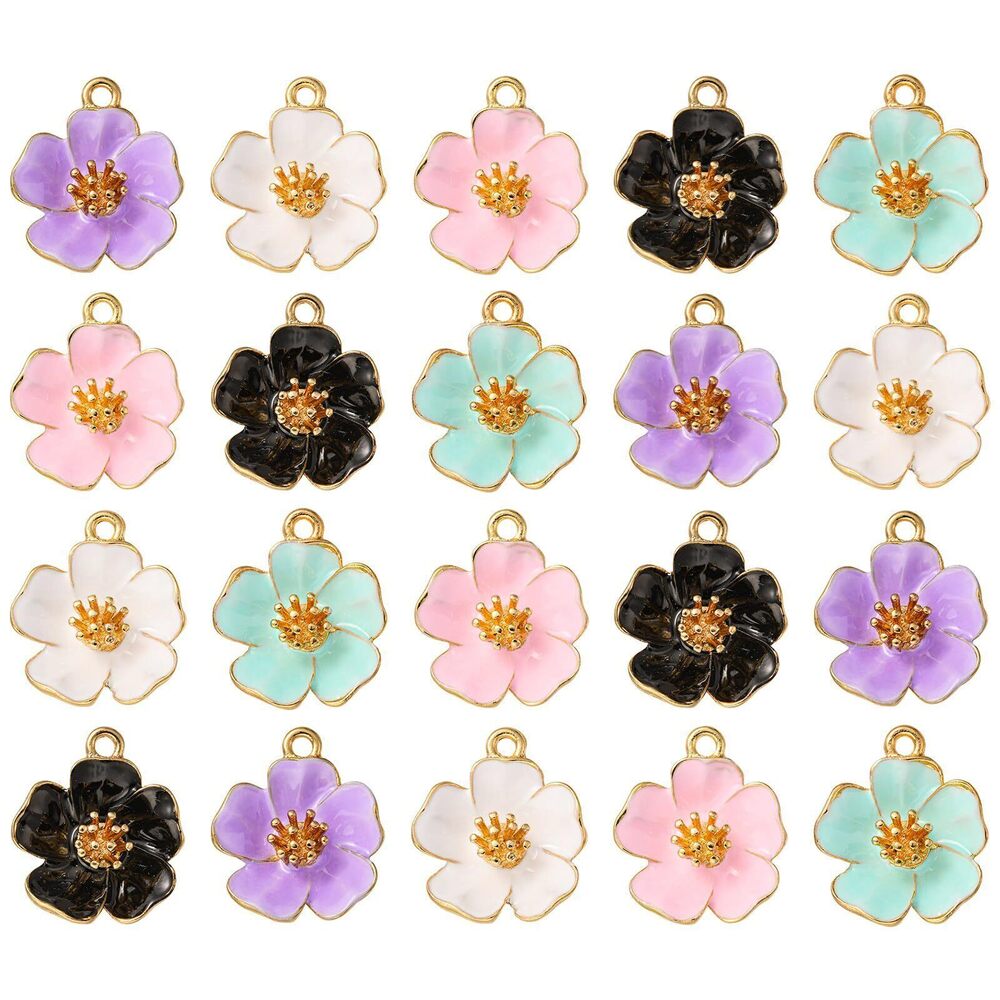 8033 25 pcs 5 Colors Enamel 3D Flower Charms Peach Cherry Blossom Charms